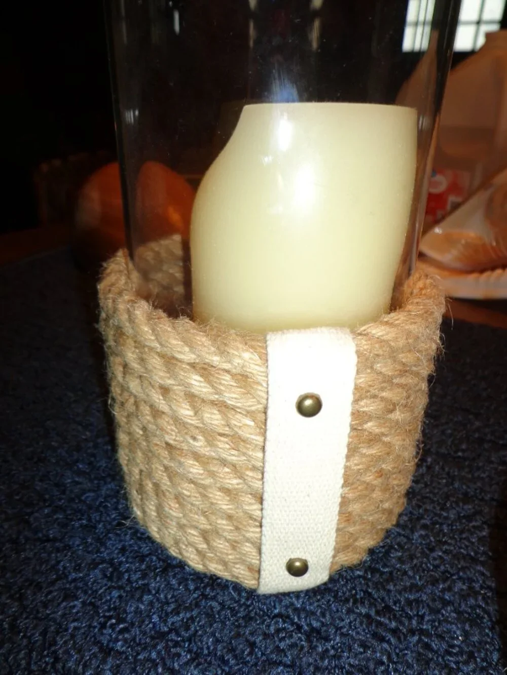 Lot of 2 Nautical Candle Holders Rope Glass Coastal Pillar & Tea Light Candle